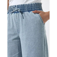 MAX FASHION Plain Denim Culottes-Blue