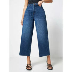 MAX FASHION High-Rise Straight Fit Culotte Jeans-Blue