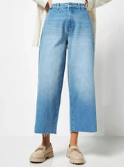 MAX FASHION High-Rise Straight Fit Culotte Jeans-Blue