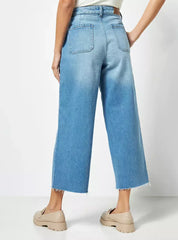 MAX FASHION High-Rise Straight Fit Culotte Jeans-Blue