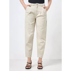 MAX FASHION Plain Pleated Mom Jeans-cream