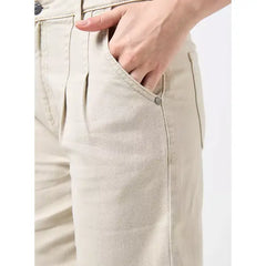 MAX FASHION Plain Pleated Mom Jeans-cream