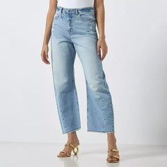 MAX FASHION Barrel-Leg High Rise Jeans_Blue