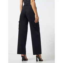 MAX FASHION Wide Leg Cargo Jeans-Black