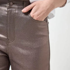 MAX FASHION Stretch Foil Wide Leg Jeans-Brown