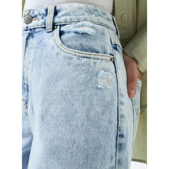 MAX FASHIOIN Plain Wide Leg Jeans-Blue