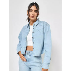 MAX FASHION Embellished Denim Shirt-Blue