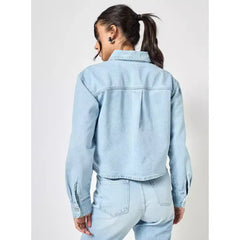 MAX FASHION Embellished Denim Shirt-Blue