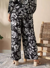 MAX FASHION All-Over Floral Print Wide Leg Maternity Pants-Black