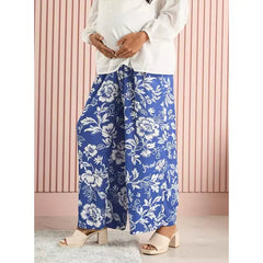 MAX FASHION All-Over Floral Print Wide Leg Maternity Pants-Blue
