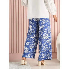 MAX FASHION All-Over Floral Print Wide Leg Maternity Pants-Blue