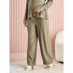 MAX FASHION Crinkled Wide Leg Maternity Pants-Green