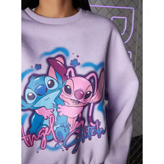MAX FASHION Lilo and Stitch Print Sweatshirt-Purple