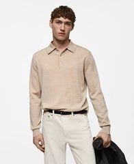 MANGO Men's Slim-Fit Fine-Knit Wool Polo Sweater
