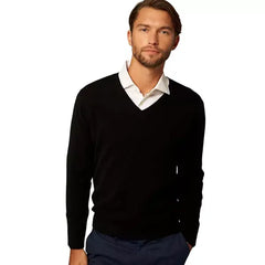 Bellemere Men's Solid V-Neck Merino Sweater