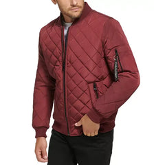 Men's Quilted Baseball Jacket with Rib-Knit Trim
