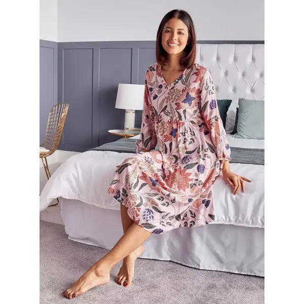 Max fashion All-Over Floral Print Knee Length Night Dress pink