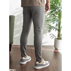 MAX FASHION Plain Slim Fit Jeans with Pockets-Gray