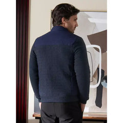 Woven Panel Jacket with Zip Closure Blue