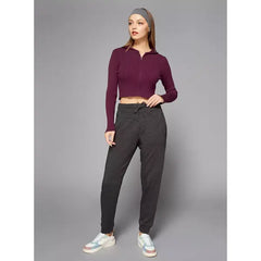 MAX FASHION Ribbed Zip Through Cropped Jacket with Hood-Purple