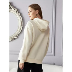 MAX FASHION Snoopy Print Hooded Sweatshirt-Cream
