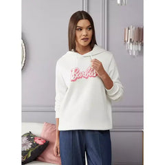 MAX FASHION Barbie Print Hooded Sweatshirt-White