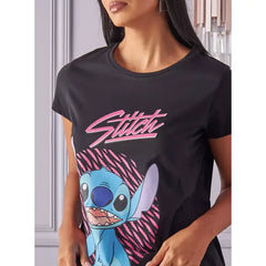 MAX FASHION Stitch Print T-shirt-Black