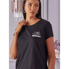 MAX FASHION Snoopy Print T-shirt-Black