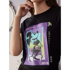 MAX FASHION Mickey Mouse Print T-shirt-Black