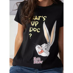 MAX FASHION Bugs Bunny Print T-shirt-Black