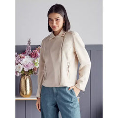 MAX FASHION Suede Biker Jacket-Cream