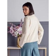MAX FASHION Suede Biker Jacket-Cream