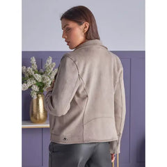 MAX FASHION Suede Biker Jacket-Gray