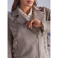 MAX FASHION Suede Biker Jacket-Gray