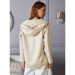 MAX FASHION Hooded Suede Longline Sherpa Jacket-White