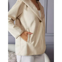 MAX FASHION Hooded Suede Longline Sherpa Jacket-White