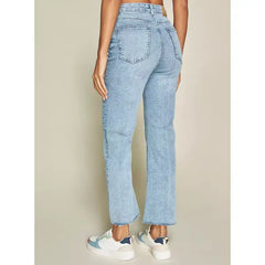MAX FASHION High-Rise Straight Fit Cropped Jeans-Blue