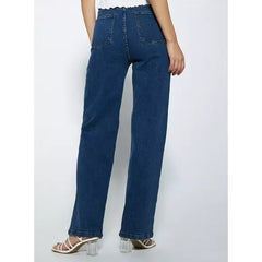 MAX FASHION Plain Wide Leg Jeans-Blue