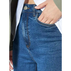 MAX FASHION Plain Flare Leg Jeans-Blue