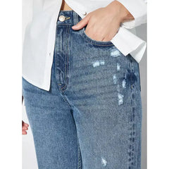 MAX FASHION High-Rise Straight Fit Cropped Jeans-Blue