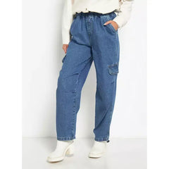 MAX FASHION Plain Parachute Cargo Jeans-Blue