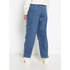 MAX FASHION Plain Parachute Cargo Jeans-Blue