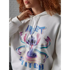 MAX FASHION Lilo & Stitch Graphic Print Hooded Sweatshirt-White