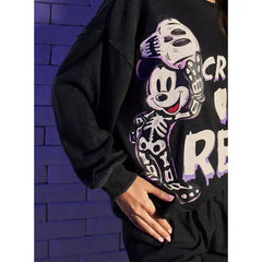 MAX FASHION Mickey Mouse Print Sweatshirt-Black
