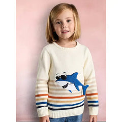 Max fashion Shark 3D Applique Striped Sweater