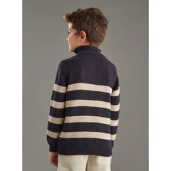 Striped High Neck Sweater with Long Sleeves Blue