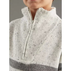 Striped High Neck Sweater with Long Sleeves Gray