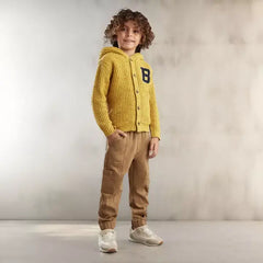 Max fashion Waffle and Sherpa Lined Hooded Sweater Yellow