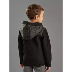 Max fashion Textured Jacquard Hooded Sweater black