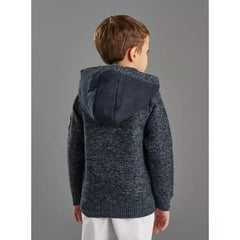 Max fashion Textured Jacquard Hooded Sweater blue